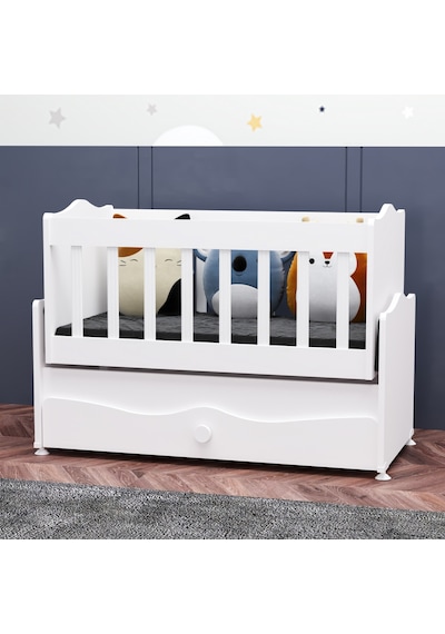 Garaj Home İnci Çekmeceli Sallanır Beşik Anne Yanı Beşik - Beyaz Beyaz