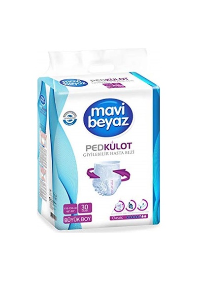 Mavi Beyaz Ped Emici Külot Hasta Bezi Large Büyük 30'lu