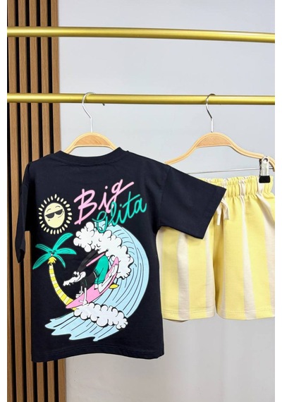 Monila Erkek Çocuk Pamuklu Bisiklet Yaka Baskılı T-shirt Ve Şort Alt Üst Takım Antrasit Monila Erkek Çocuk Pamuklu Bisiklet Yaka Baskılı T-shirt Ve Şort Alt Üst Takım Antrasit