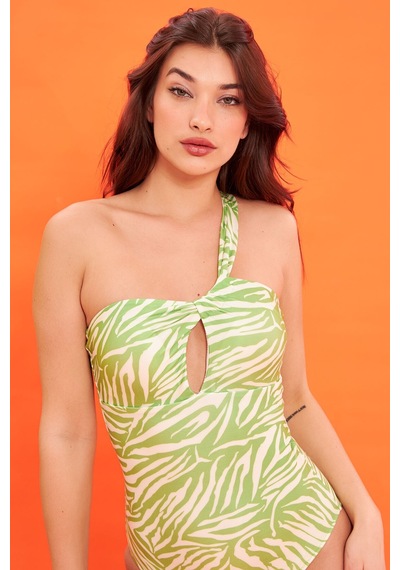 Loya Kadın Yeşil Zebra Desen Straplez Mayo Yeşil