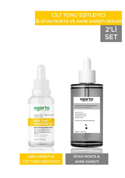 Agarta Leke Karşıtı Cilt Tonu Eşitleyici Arbutin Serum 30 ML + Siyah Nokta ve Akne Karşıtı Serum 50 ML