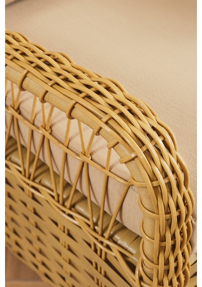 Paris Rattan Puflu Bahçe Balkon Takımı 3+1+1 Cam Masalı Cappuccino