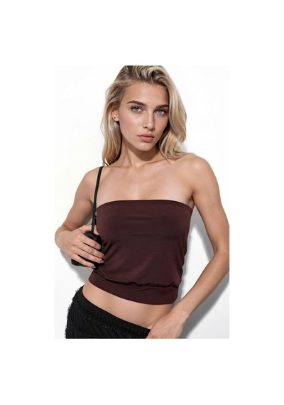 Hiccup Busem Askısız Örme Crop Top Kahve Kahvesi