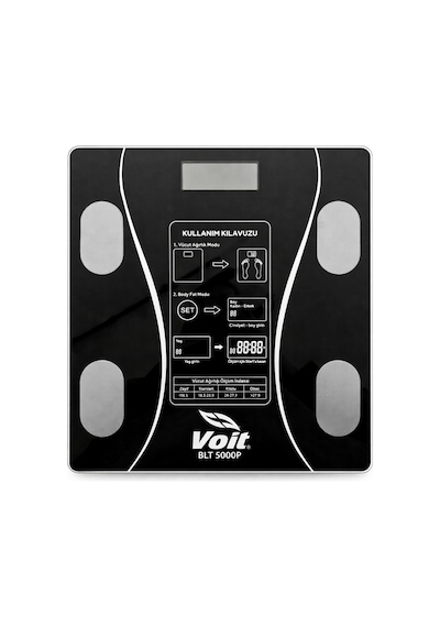 Voit Blt5000 Bluetooth Baskül - Dijital Akıllı Tartı - Yağ Ölçer Tartı - Pil Ve Mezura Hediyeli Tartı - Siyah