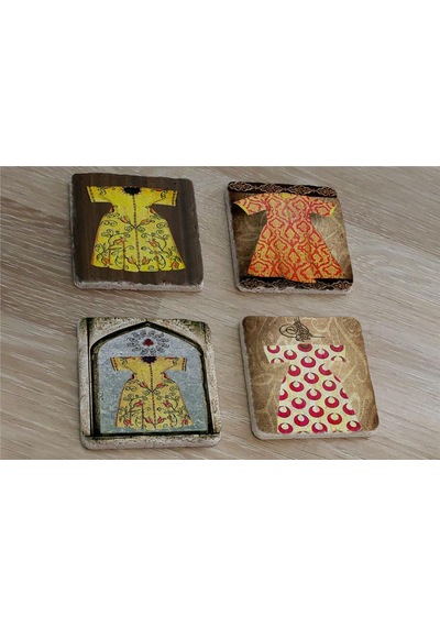 Padişah Kaftanları Doğal Taş Bardak Altlığı 4'lü Set - Natural Stone Coasters - Taş Çok Renkli