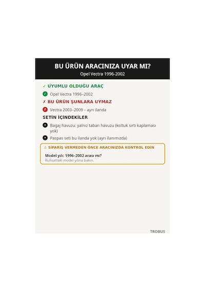 Opel Vectra 1996-2002 Uyumlu 8d Kapitone Deri Bagaj Havuzu Siyah Bej