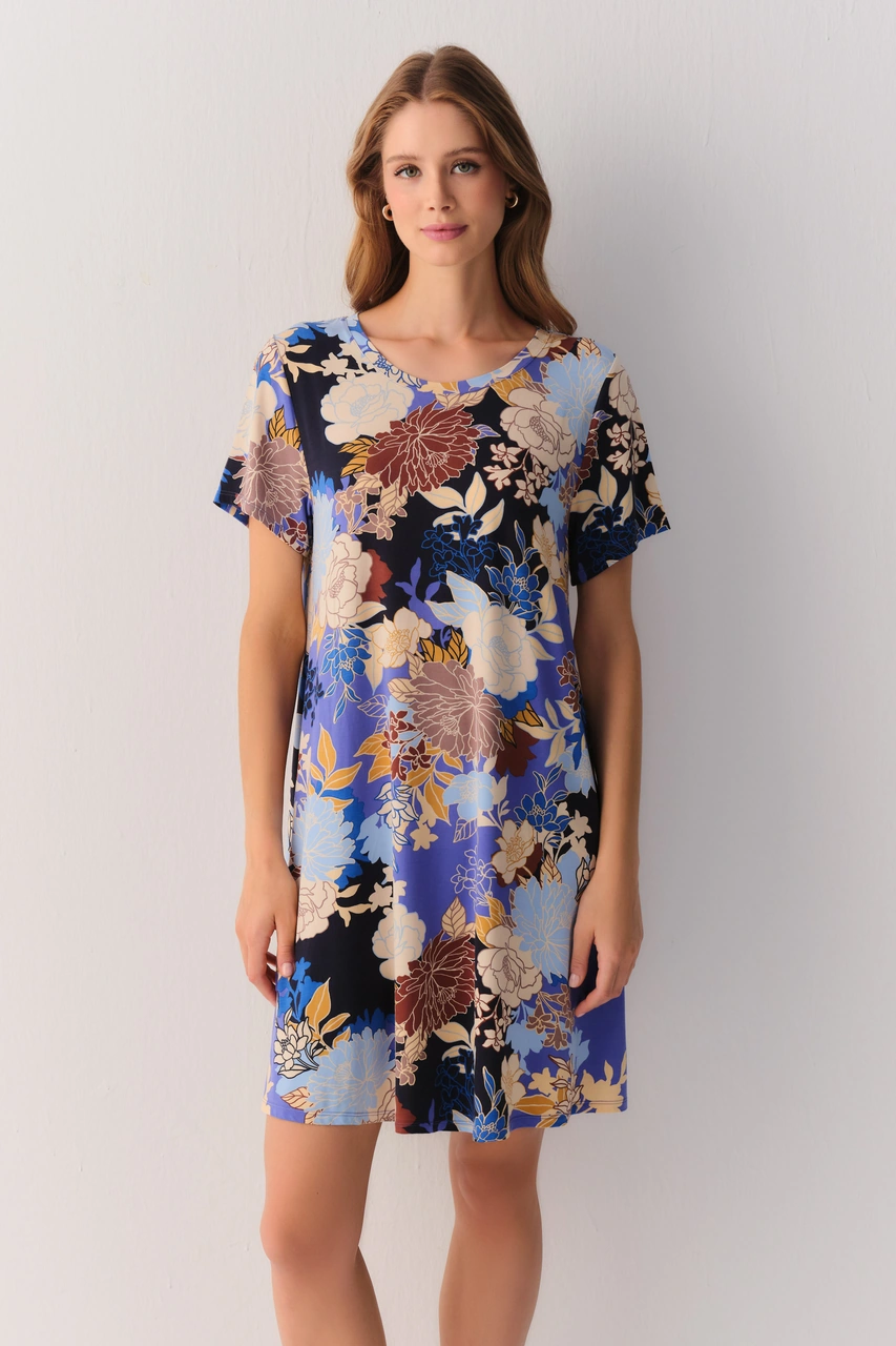 Suwen Flowery Night Günlük Elbise Sh26404613d846 Çiçek Desenli