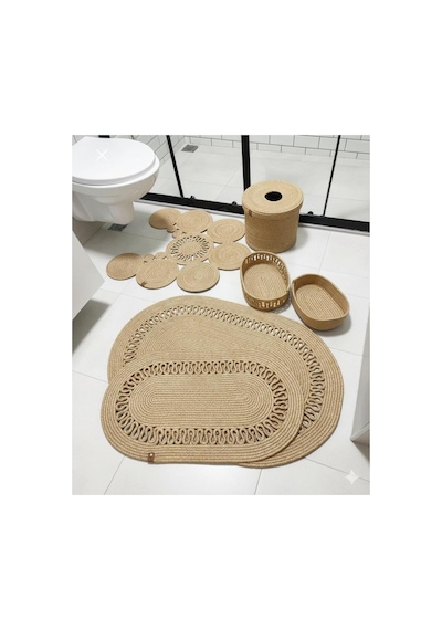 Jüt,hasır,banyo Takımı,banyo Paspası, Paspas Takımı,makyaj Sepeti,banyo Kovası,klozet Paspas, Bej Bej