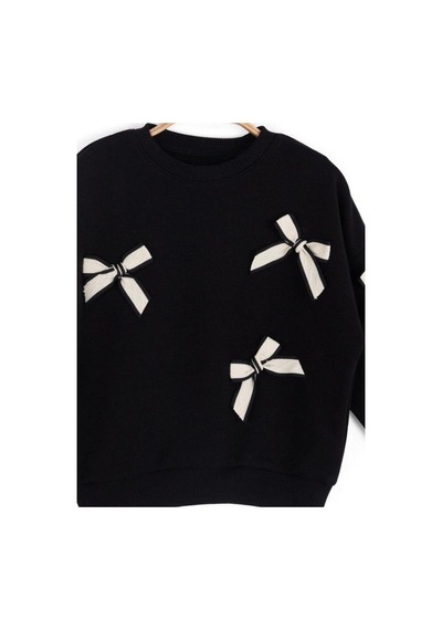 Kız Çocuk Fiyonk Detaylı Sweatshirt-16131 Siyah