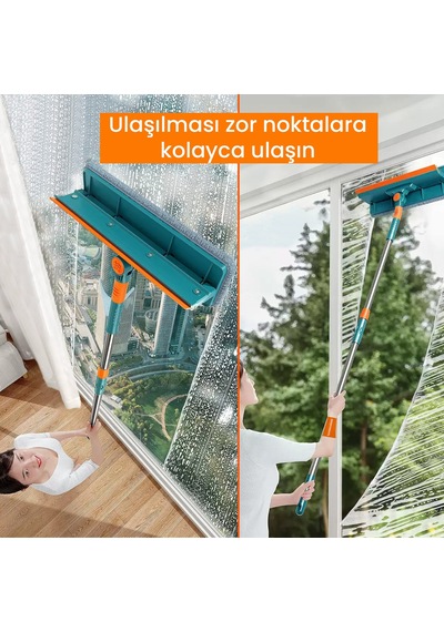 180 Derece Dönebilen Teleskopik Çift Taraflı Pratik Cam Silme Aparatı Yeşil