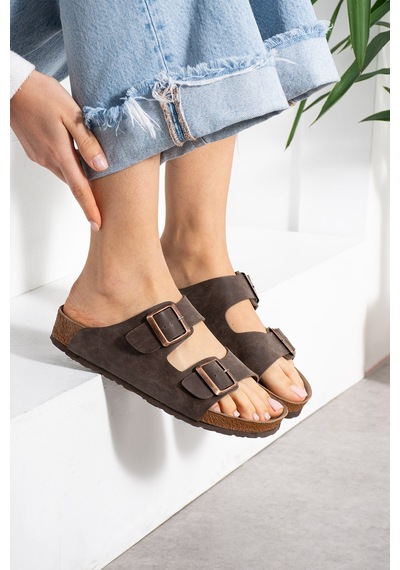 Stwenn Çift Tokalı Ortopedik Taban Terlik Unisex Günlük Rahat Kaymaz Taban Yazlık Sandalet Kahverengi