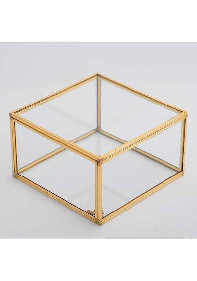 Cam Kutu Pirinç & Gold 15x15x8 Cm