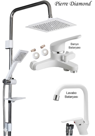 469845 Lavabo Banyo Bataryası Robot Duş Takımı Musluk Armatür Siyah Beyaz Krom Renk Beyaz - Krom