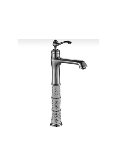 İsaoğlu Yapı Çanak Lavabo Bataryası Lavabo Armatürü Yüksek Model Vintage Tasarım Lavabo Musluğu İşlemeli Gümüş