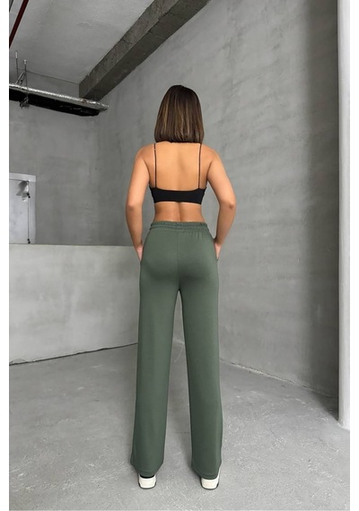 Neşeli Butik Kadın Yeşil Bol Paça Eşofman Altı Nbg066