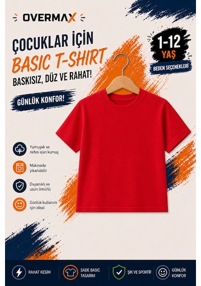 Overmax Çocuk Basic Tişört Baskısız Düz Kısa Kollu Unisex Günlük T-shirt 1-12 Yaş Kırmızı - 903023229 Kırmızı Overmax Çocuk Basic Tişört Baskısız Düz Kısa Kollu Unisex Günlük T-shirt 1-12 Yaş Kırmızı - 903023229 Kırmızı