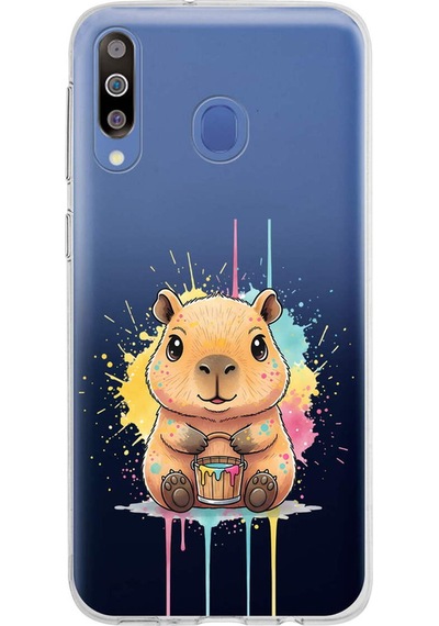 Samsung Galaxy M30 İle Uyumlu Splash Kapibara Tasarımlı Şeffaf Silikon Kılıf Şeffaf