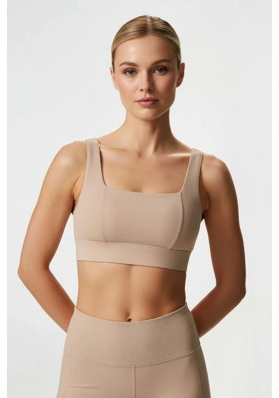 Yüksek Bel Toparlayıcı Tayt & V Sırt Destekli Spor Sütyeni - Sculpt Set Bej