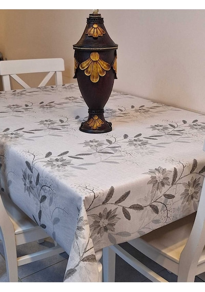 Simli Keten Dokulu Pvc Masa Örtüsü 24keteno5 Gri