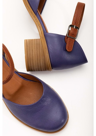 Analin Shoes Kadın Hakiki Deri Burnu Kapalı Bilekten Bağlı Sandalet Mor