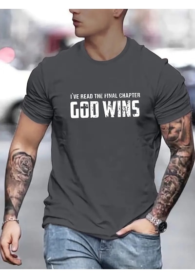 Flood Of Style Erkek Füme God Wıns Baskılı Oversize Gri