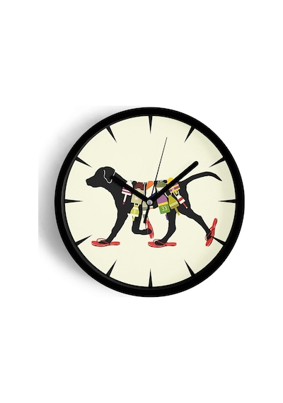 Soyut Köpek Tasarım Modern Duvar Saati - 25cm - Önü Camlı Siyah Kasa - Sessiz Mekanizma-jh0127 Siyah