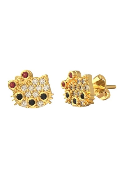 Erdobia Mix Taşlı Gold Hello Kitty Çivili Minimal Gümüş Küpe
