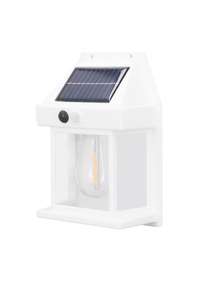 Beyaz 5w Solar / Güneş Enerjili Led Ampullü Duvar Fener Aplik 3200k - Sarı Işık 1 Adet