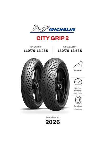 Michelin City Grip 2 110/70-13 48s - 130/70-13 63s Ön Arka Motosiklet Lastik Takımı