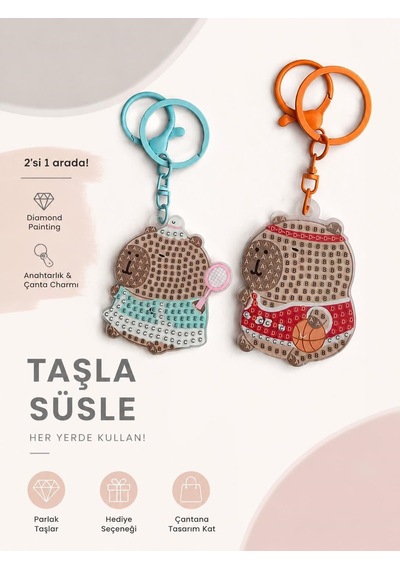 5d Elmas Taş İşlemeli Anahtarlık & Çanta Charmı 2'li Set 5x6 Cm Diamond Painting Keychain & Bag Charm Bkbt17855