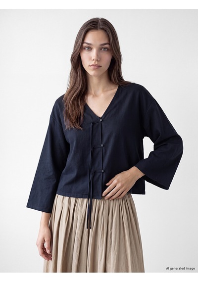 Lcw Modest Lacivert Süslü Düğmeli Oversize Kadın Kimono