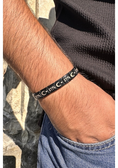 Ay Yıldızlı Göktürkçe Türk İtalyan Charm Unisex Çelik Bileklik Scb60 Siyah 98754406