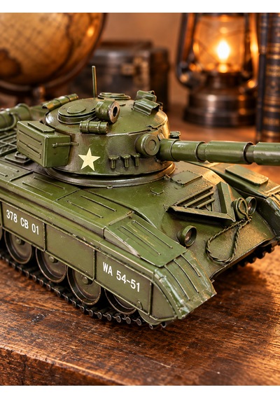 Dekoratif Metal Tank Vintage Retro Eskitme Nostaljik Tank Maketi Yeşil