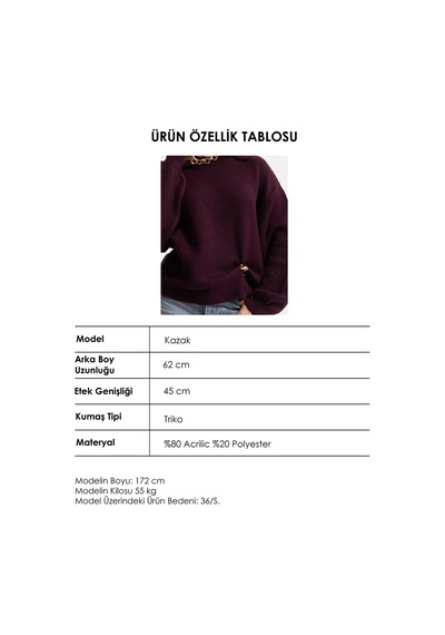 Kadın Bordo W6-57 Oversize Aksesuar Detaylı Tasarım Triko Kazak