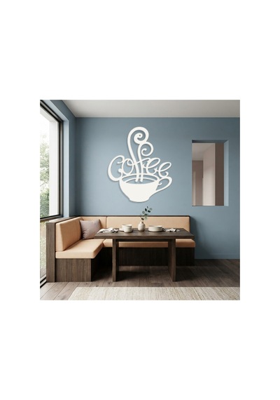 Coffee Metal Duvar Tablosu - Duvar Dekoru - Beyaz - 42 X 50 Cm