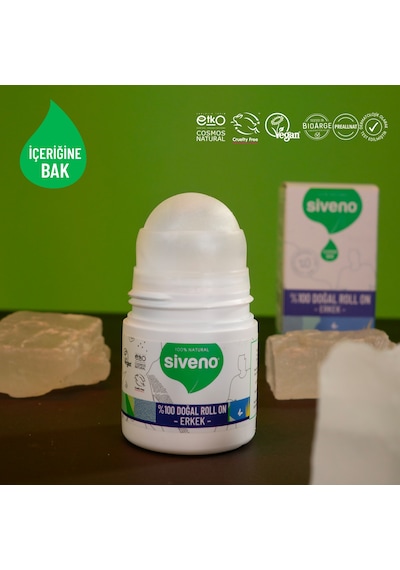 Siveno %100 Doğal Roll On Erkek Deodorant Ter Kokusu Önleyici Bitkisel Leke Bırakmayan Vegan 50 ML