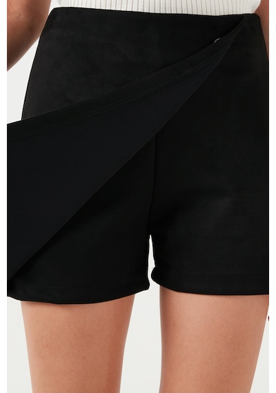 Lela Asimetrik Kışlık Scuba Süet Düğme Detaylı Slim Fit Bayan Şort Etek 5865968 Siyah