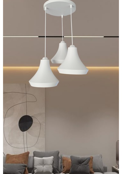 Retro Rustik Model Modern Beton Görünümlü 3'lü Beyaz Sarkıt Avize Cafe Yatak Odası Ofis Salon Mutfak Beyaz