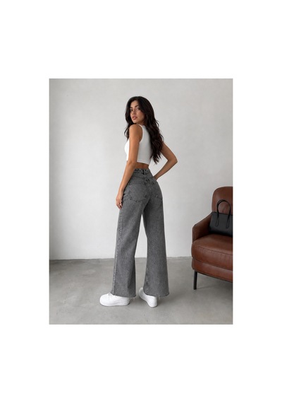 Kene Jeans Kar Siyah Paça Kesik Yüksek Bel Boru Paça Kot/denim Jeans Pantolon Kar Siyah