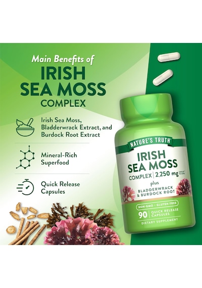 Nature's Truth Irish Sea Moss With Bladderwrack & Burdock Root Greens & Superfoods 90 Caps