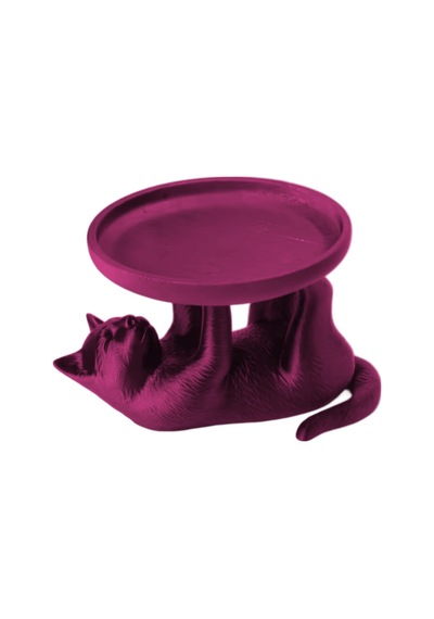 Sırtüstü Yatan Kedi Figürlü Sunum Tabağı Biblo 8x10 Cm Pembe