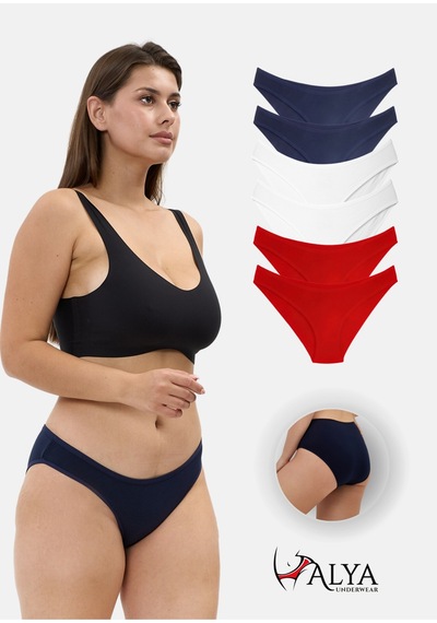 Alya Underwear Kadın Külot, Renkli Pamuklu Slip Külotlar Bikini Kesim 5'li Paket Çok Renkli Multicolor - A02