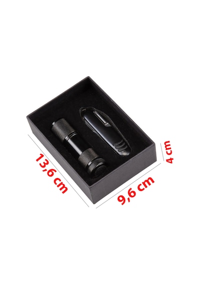 Kutusunda 7 Fonksiyonlu Çakı & 9 Led Metal El Feneri İkili Set Siyah