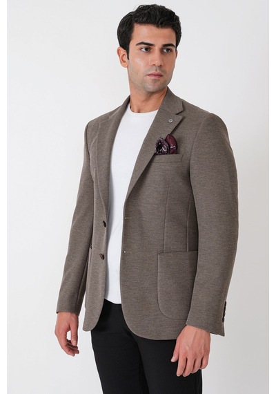 Slim Fit Torba Cepli Esnek Yünlü Vizon Ceket C 745