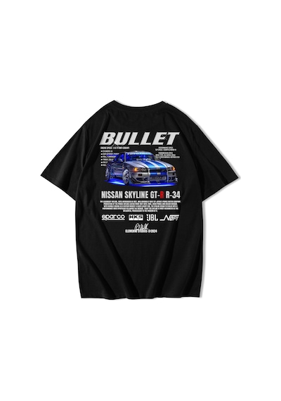 Brz Collection Unisex Oversize Nissan Skyline Gt-r R-34 Bullet T-shirt-siyah Siyah