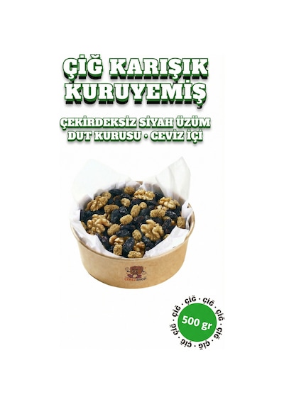 Çiğ Karışık Kuruyemiş 500 Gr - İç Ceviz, Çekirdeksiz Siyah Üzüm, Dut Kurusu - Doğal Karışım Atıştırmalık 500 Gr 500  G