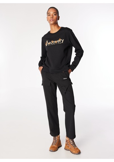 Discovery Expedition Siyah Kadın Bisiklet Relaxed Baskılı Sweatshirt D4wl-swt3034
