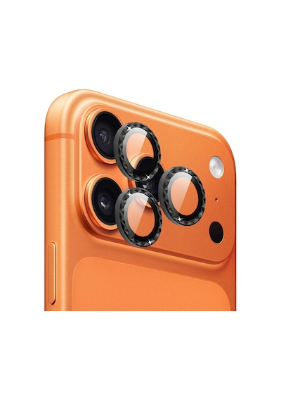 Apple iPhone Uyumlu 17 Pro / 17 Pro Max İçin Ipg Prolens Kamera Lens Koruyucu Elmas Kesim Çerçeveli, Kırılmaz Cam Siyah