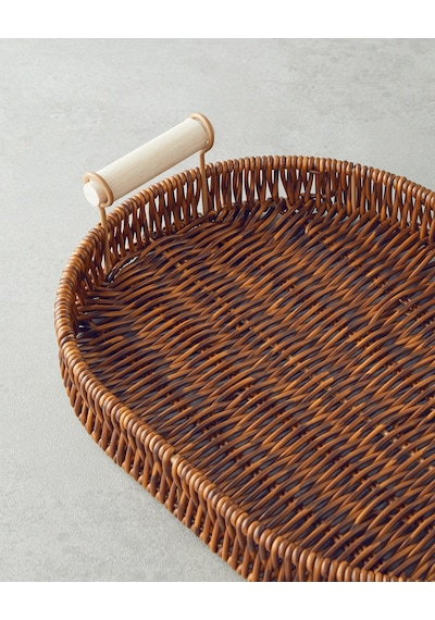 Boho Plastik Rattan Tepsi 29x20x3 Cm Kahverengi