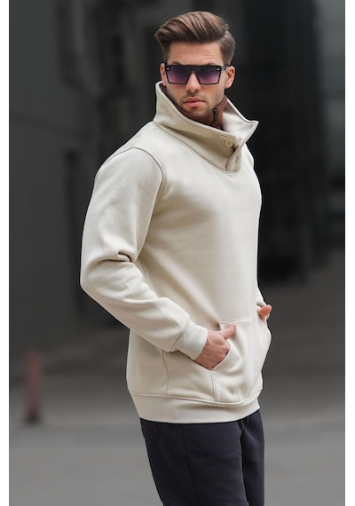 Madmext Madmext Triko Yaka Düğmeli Bej Sweatshirt 4411-bej Bej